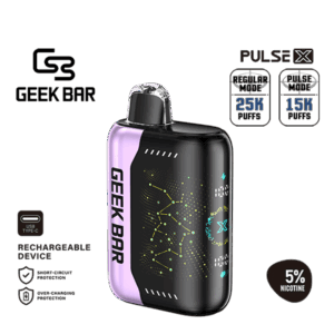 Layered raspberry, peach, and lime flavor with clean citrus finish — 상큼한 라즈베리와 달콤한 복숭아, 라임 마무리를 느낄 수 있는 Geek Bar Pulse X Raspberry Peach Lime 5% 디바이스.
