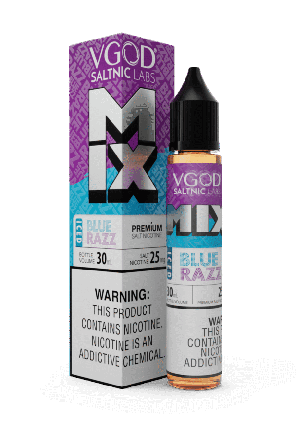 Tangy blue raspberry candy ice with clean finish — 달콤새콤한 블루 라즈 캔디와 깔끔한 아이스 쿨링을 즐길 수 있는 VGOD MIX Iced Blue Razz 50MG 솔트닉 액상.