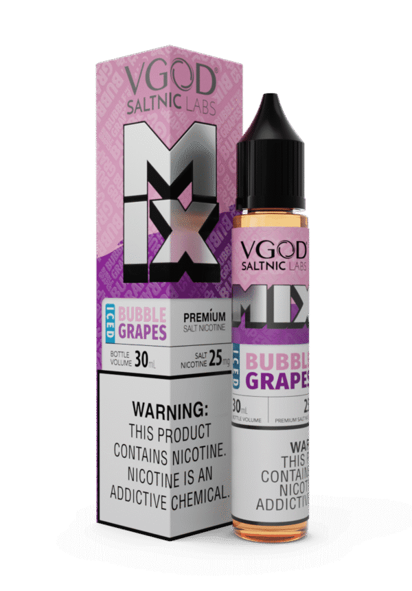 Candy grape ice salt nicotine with clean cooling — 포도 버블껌 감성과 산뜻한 쿨링이 조화를 이루는 VGOD 아이스 버블 그레이프 제품 이미지.