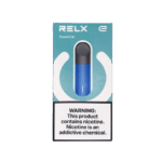 Sleek RELX Blue Essential device with compact matte design — 블랙/네이비 톤의 미니멀한 바디가 돋보이는 Blue Essential 디바이스 이미지.