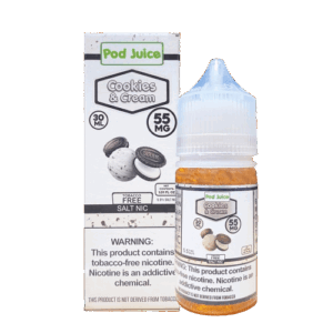 Light creamy cookie flavor with a clean dessert finish — 베이커리 감성 컬러와 크림 텍스처가 어우러진 Cookies & Cream SaltNic Juice.