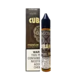Deep earthy tobacco inhale wrapped in creamy sweetness — 담배 본연의 묵직함과 크리미한 그래픽이 표현된 VGOD Cubano SaltNic 디자인.
