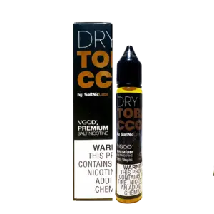 Smooth earthy tobacco profile with a warm natural finish — 담배잎 질감과 드라이한 풍미를 시각적으로 담아낸 VGOD Dry Tobacco SaltNic Juice.
