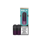Chewy grape candy flavor softened by clear cool exhale — 퍼플 캔디 일러스트와 쿨 디자인이 어우러진 Tangy Purple 패키지 이미지.