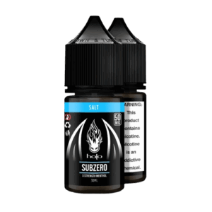 Icy strong menthol vibe 강한 쿨링 분위기와 차가운 블루 톤이 표현된 Halo SubZero 액상 이미지.