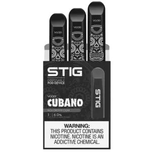 VGOD Stig Cubano 6% (3-pack) — 브이갓 쿠바노 6% 디스포저블, rich Cuban cigar flavor with strong nicotine hit.