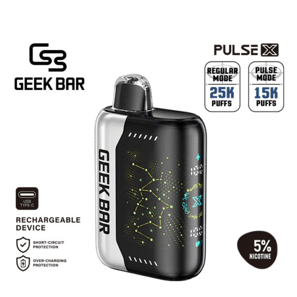 시원하고 강한 Cool Mint flavor with smooth inhale and clean icy finish — 매번 상쾌한 베이핑을 느낄 수 있는 Geek Bar Pulse X 5% 디스포저블 베이프.