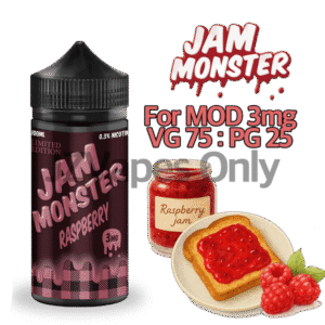 Raspberry by Jam Monster 100ml – tangy raspberry jam on buttery toast flavor, crafted for 3mg mod vaping
